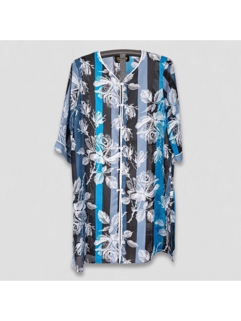 Bob Mackie Wearable Art Duster Dress boho Floral Blue cottage fairy festival 2X